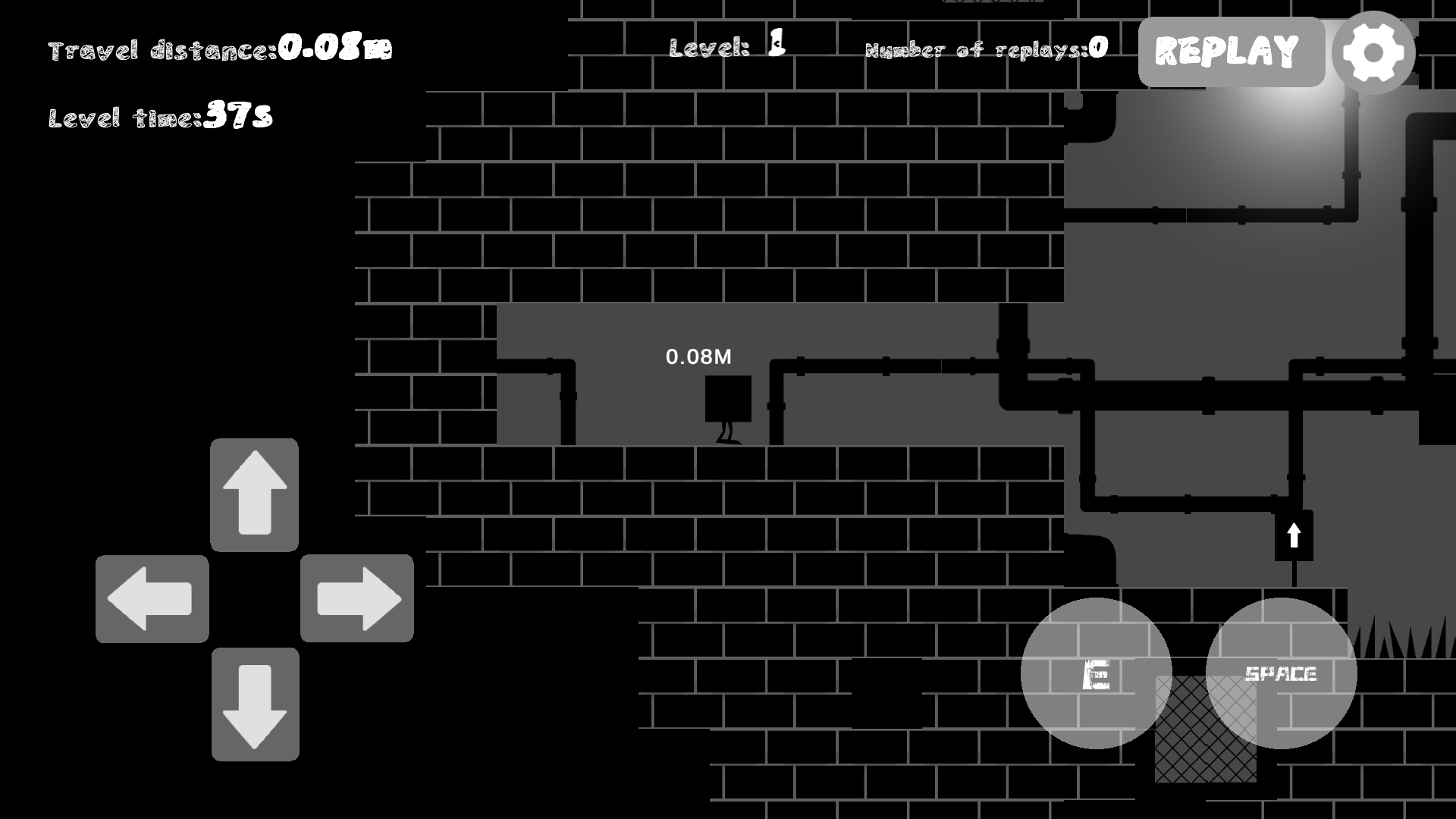 Blackie Run gameplay screenshot showing the playable block in a trap room.