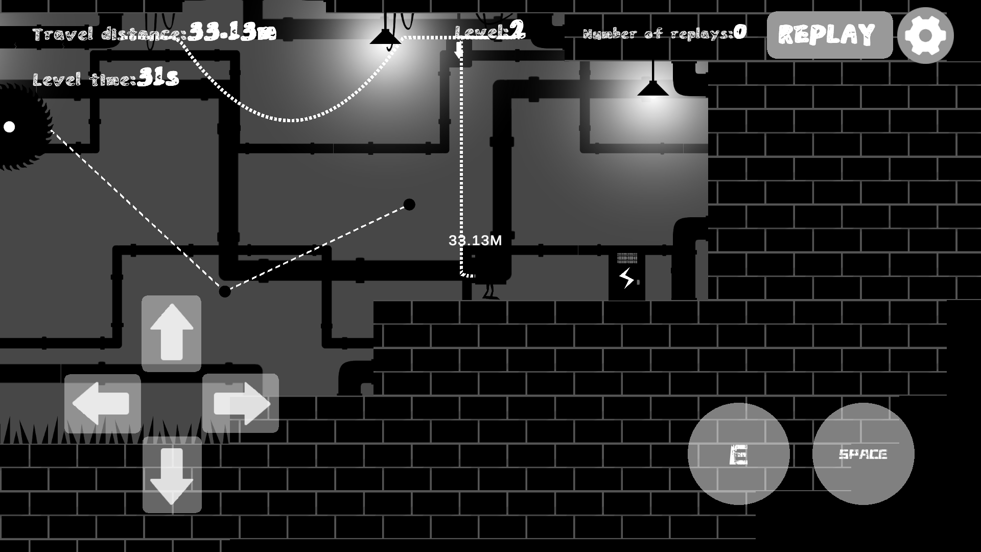 Blackie Run screenshot showing platforms and hazards.